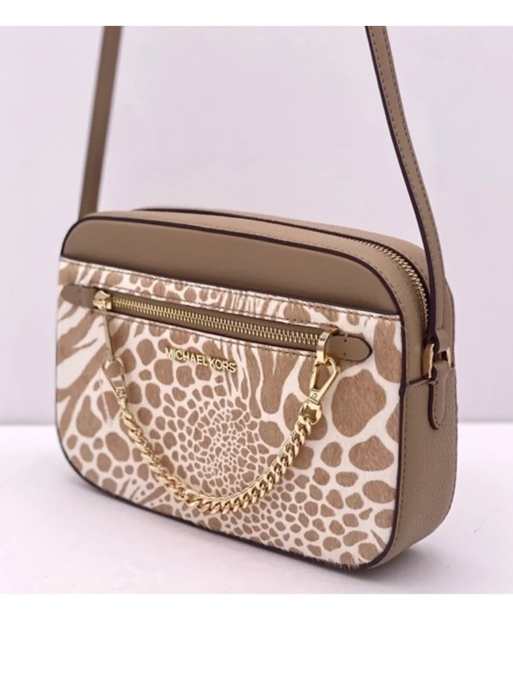 Michael Kors Large EW Zip Chain Crossbody Bag Camel color with real calf